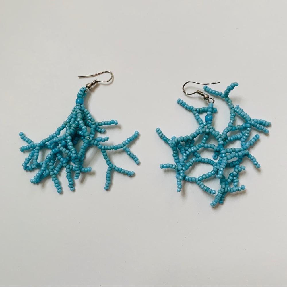 Turquoise Beaded Coral Earrings